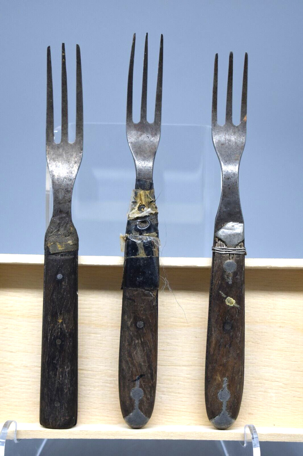 Three Vintage Wooden Handle Forks from Sellers Mid Missouri Century Farm.  