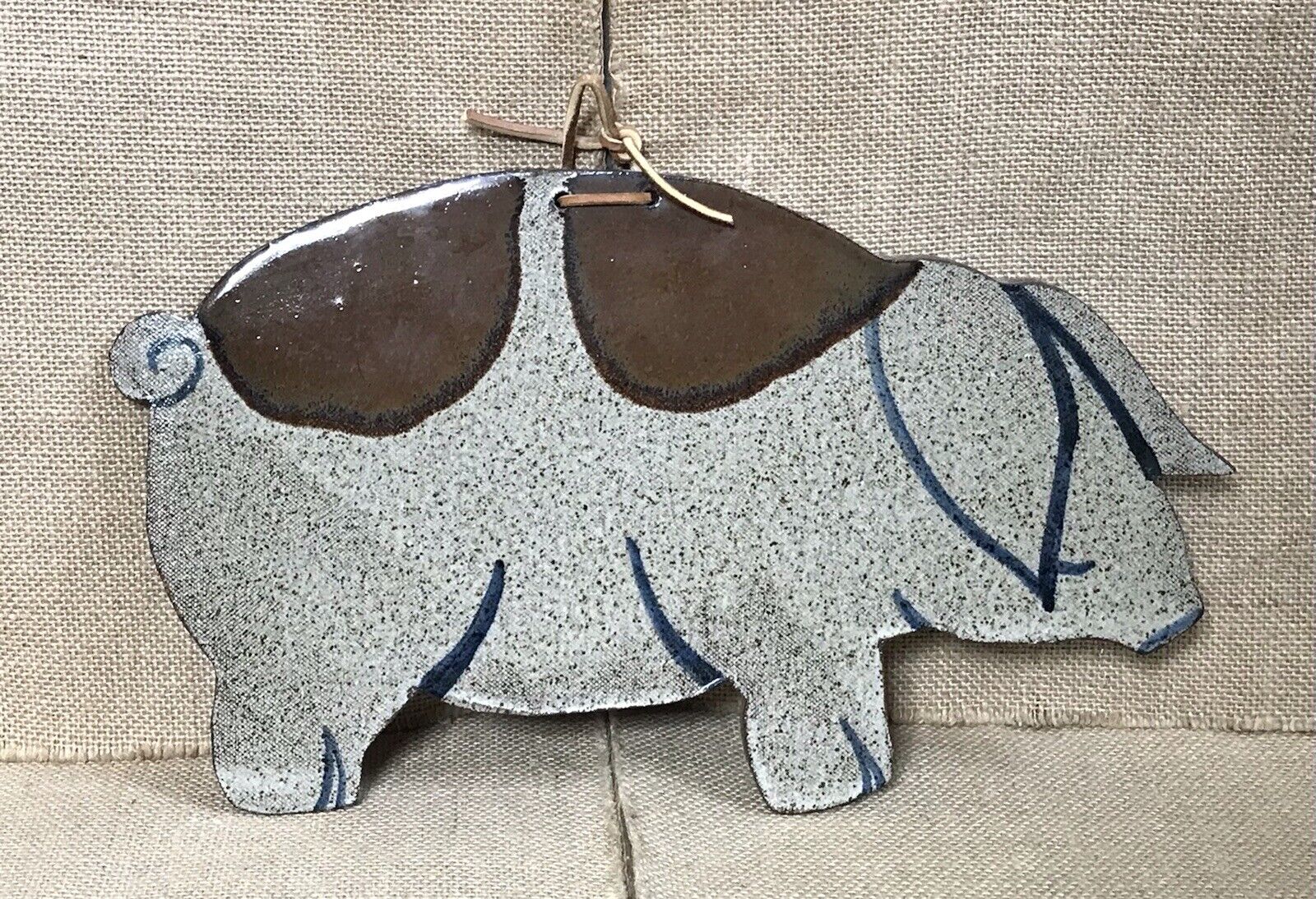 Vintage Signed T Sokolow Art Pottery Speckled Pig Wall Hanging Farmcore
