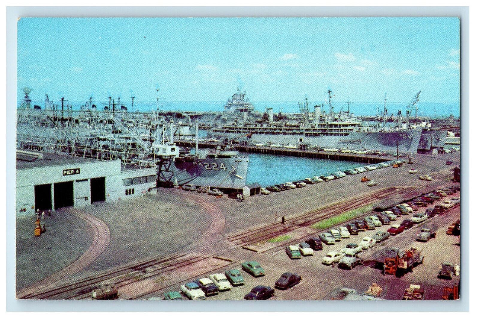 c1950\'s Water Front at US Naval Base Norfolk Virginia VA Unposted Postcard