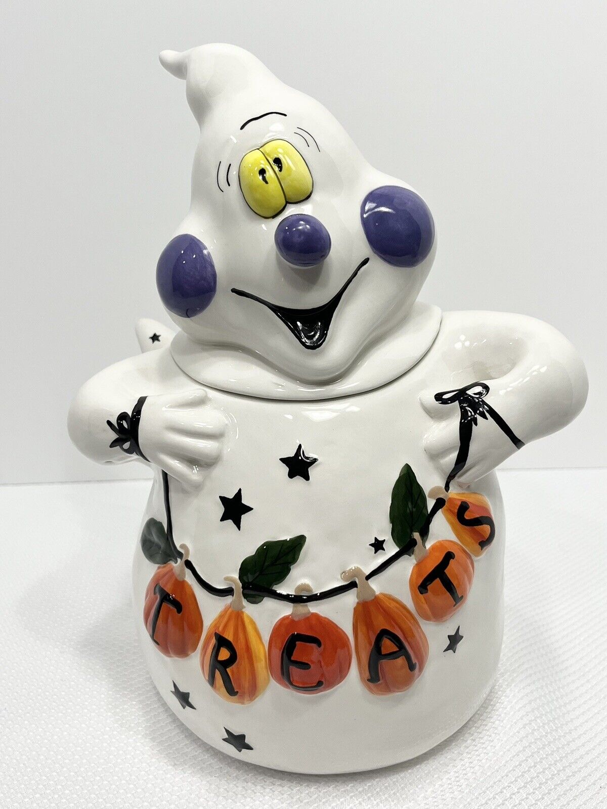 Blue Sky Clay Works Spooky Large Ghost Cookie Jar Canister With Lid 11”