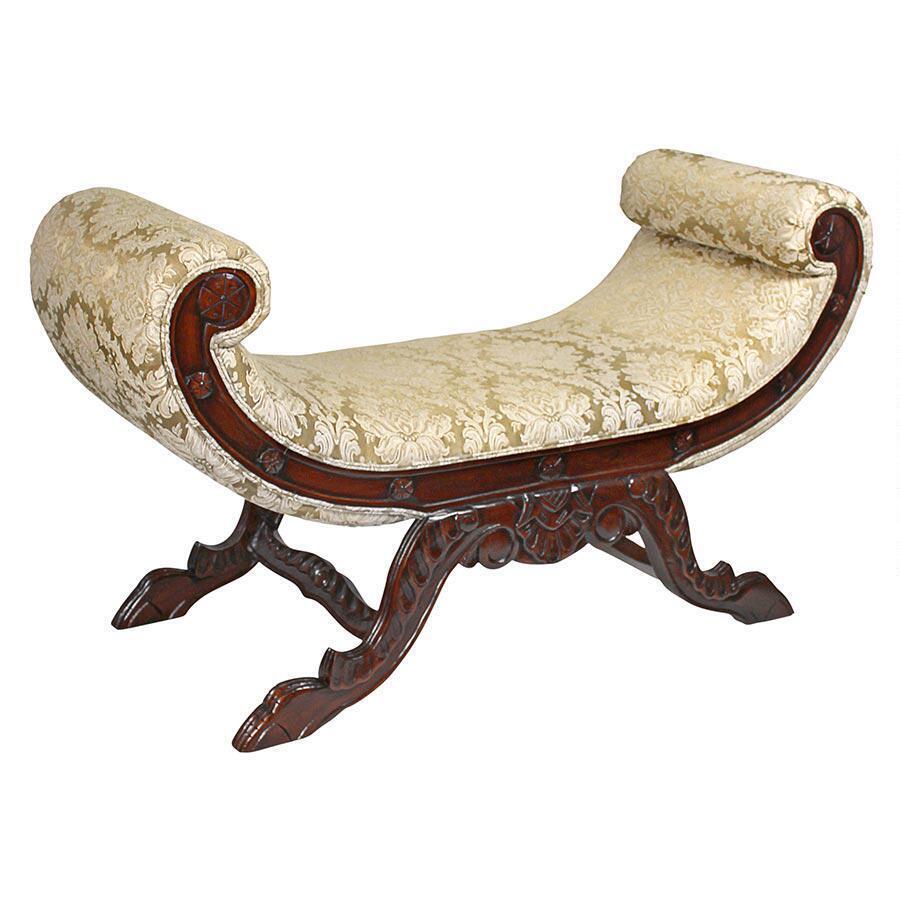 Solid Mahogany Antique Replica Claw-and-Ball Feet Scroll Arm Bench Loveseat