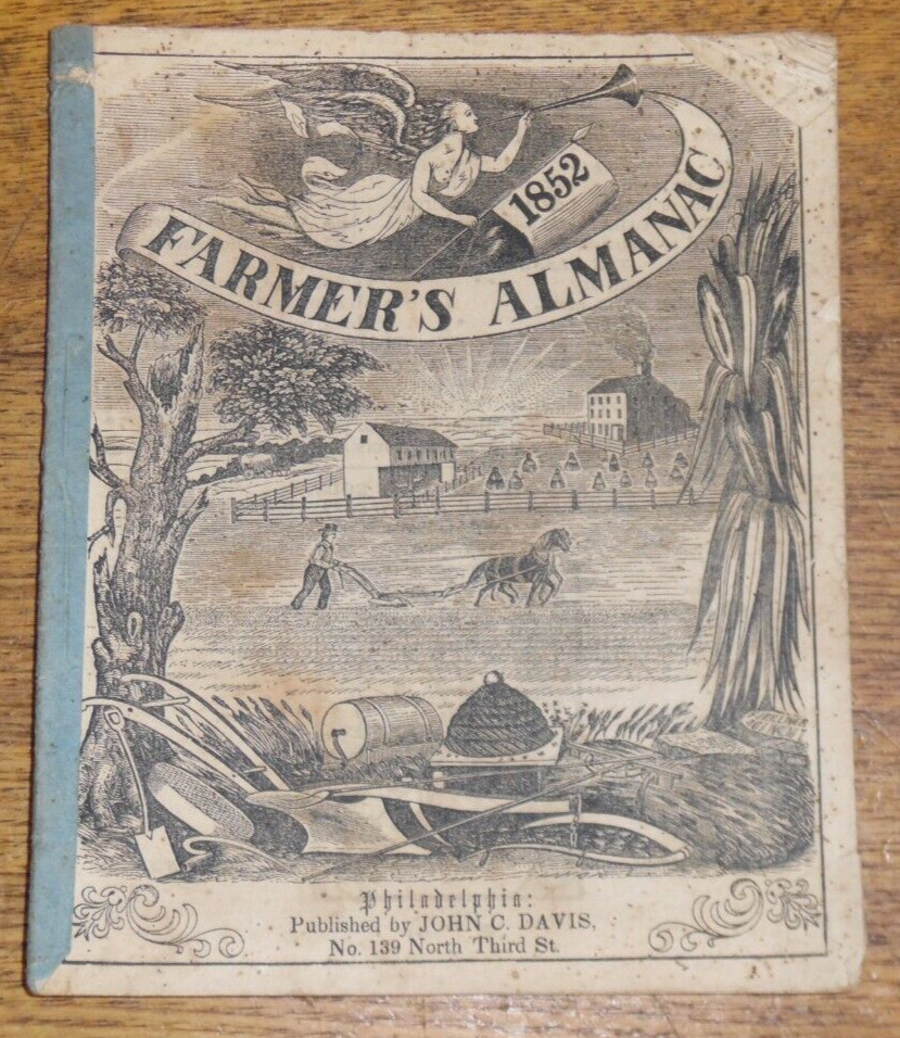 Antique 1852 Farmer\'s Almanac - John C. Davis No.139 N. 3rd St. Philadelphia PA