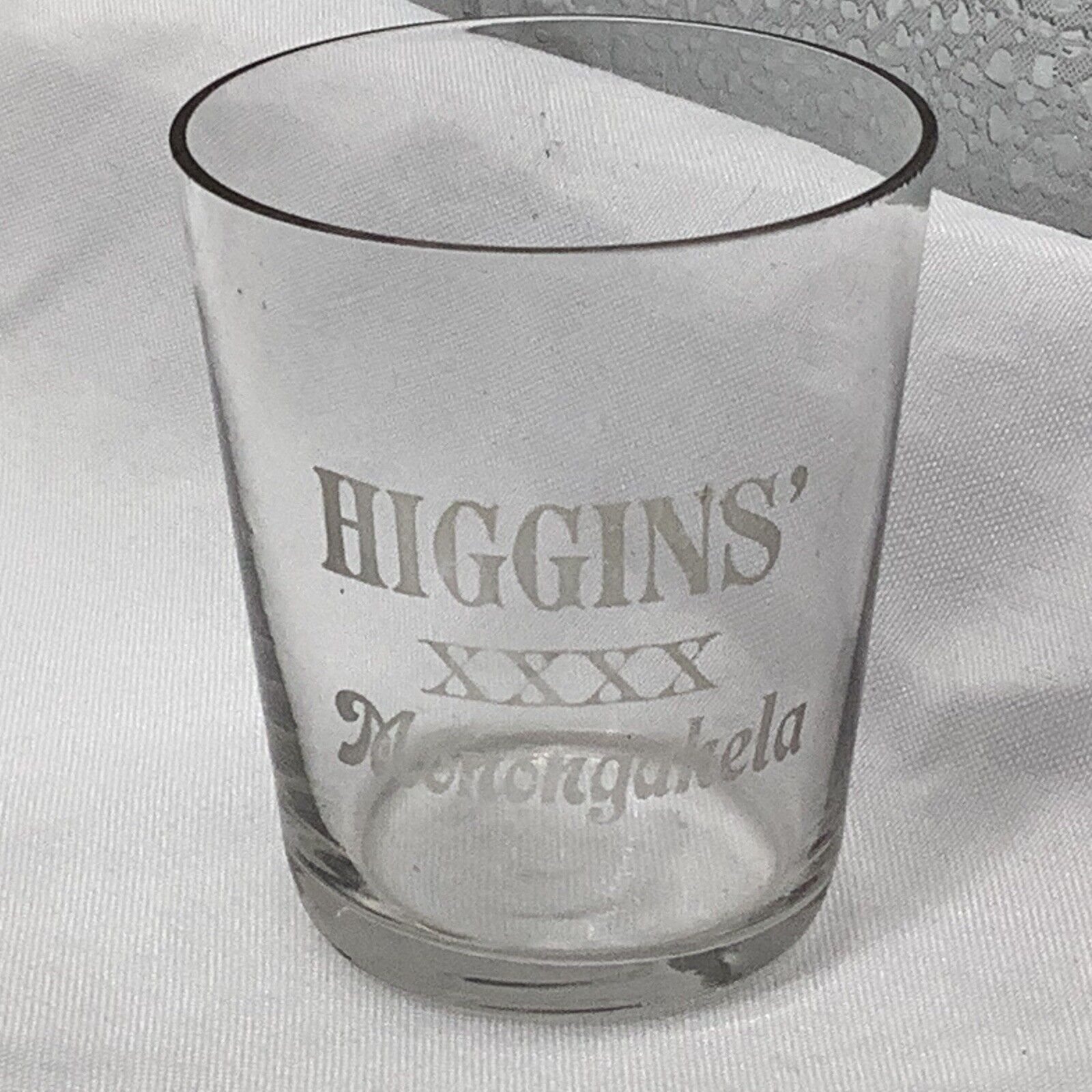 Antique Higgins Monongakela Whiskey Shot Glass XXXX Thin Glass 