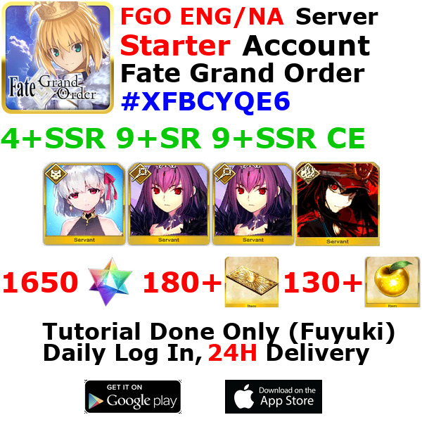 [ENG/NA][INST] FGO / Fate Grand Order Starter Account 4+SSR 180+Tix 1650+SQ #XFB