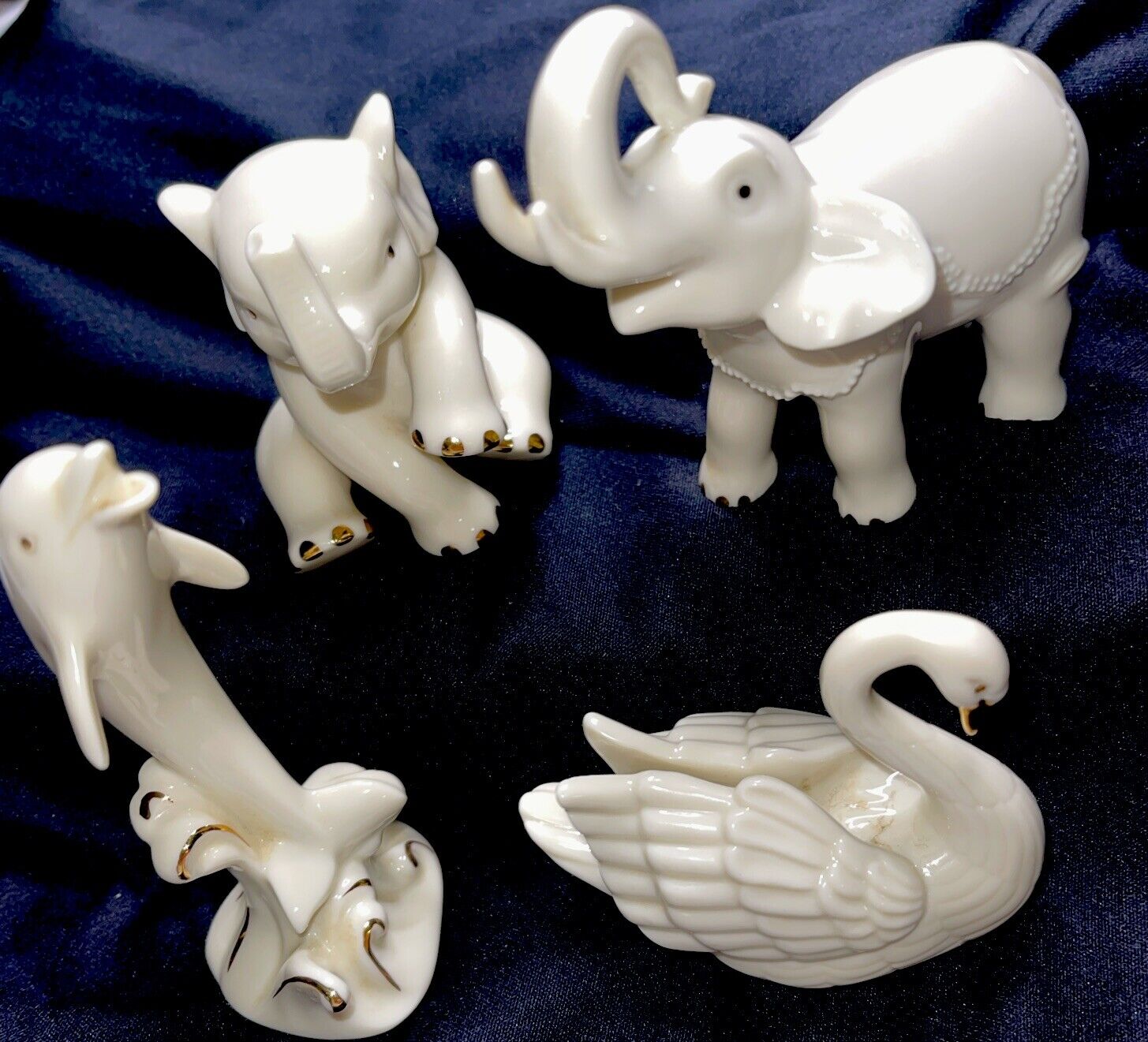 Lenox Figurines Lot 4 Elephant Dolphin Swan 24 Kt Gold Porcelain Limited Edition