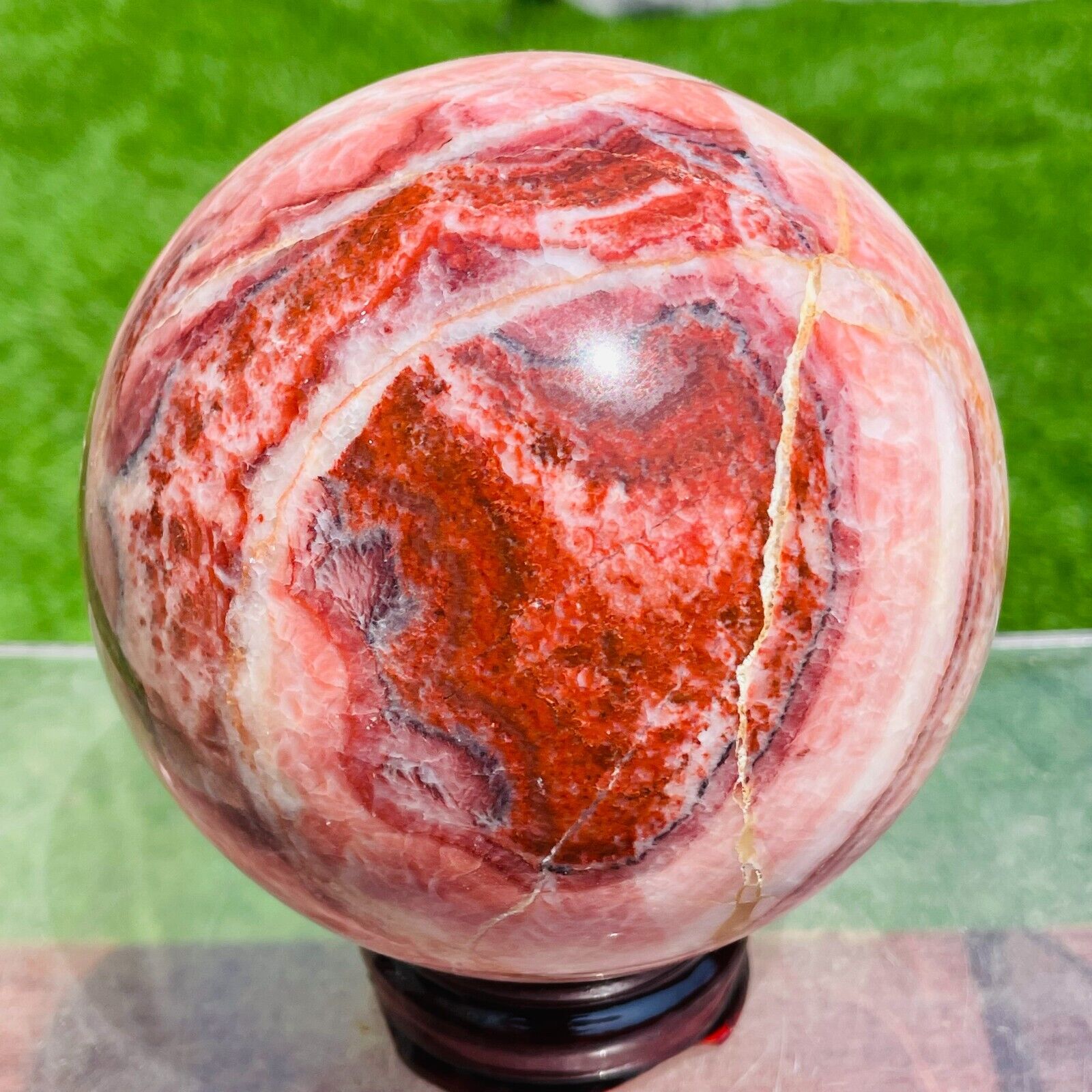 1854g Large Natural Red Rhodochrosite Pork Stone Ball Crystal Sphere Healing