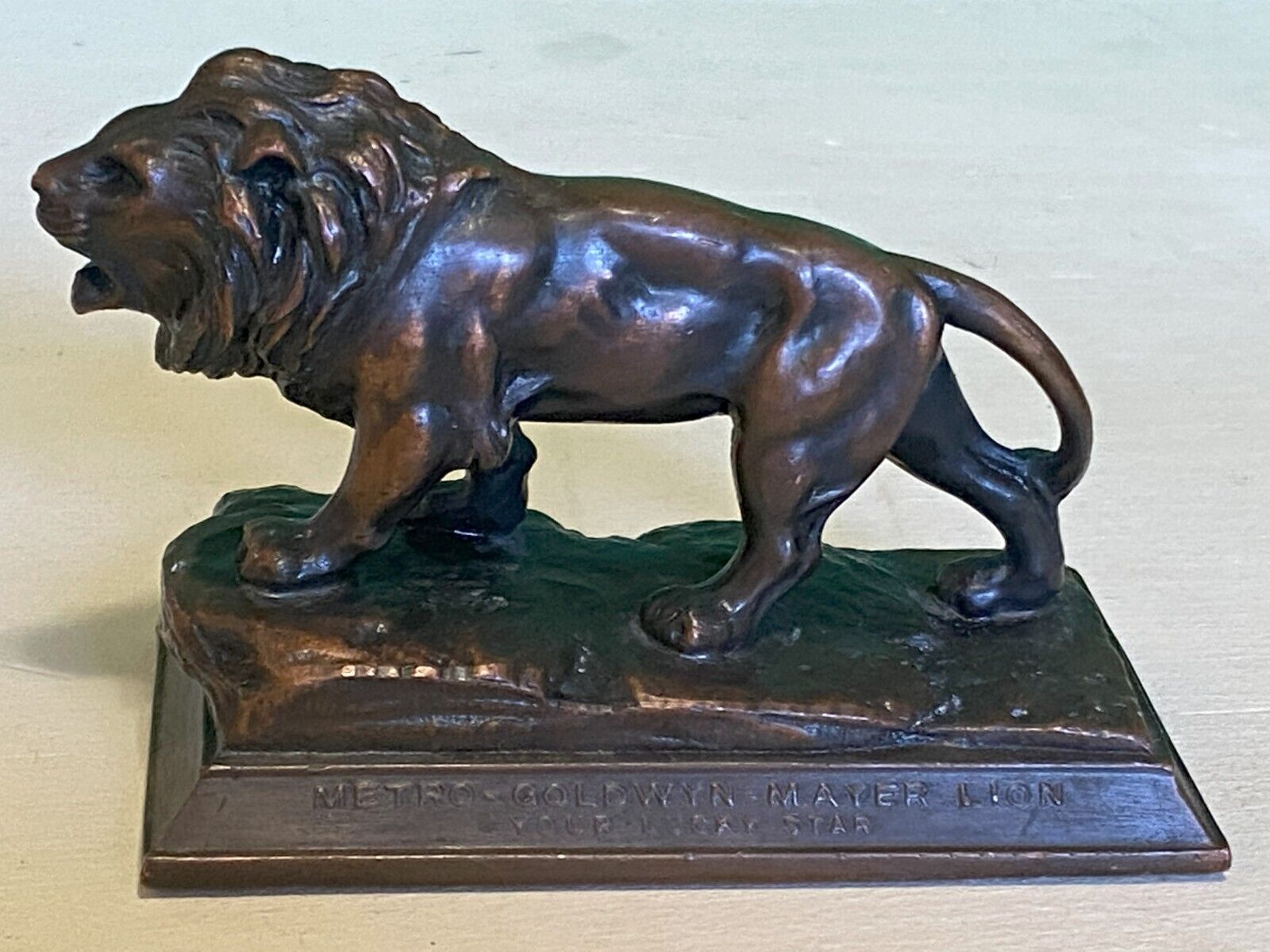 MGM Metro Goldwyn Mayer Bronze Paperweight Lion Your Lucky Star Award 1930\'s