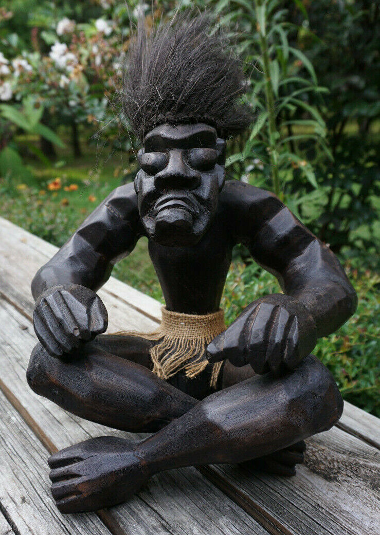 Vintage Retro Wood Carved African Medicine Man Heavy Figurine 12\