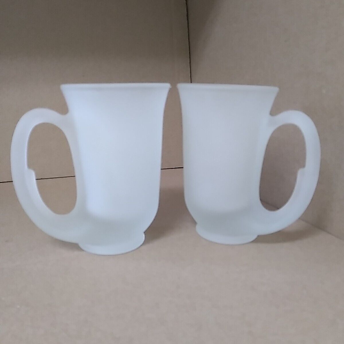 Vintage Tiara Frosted Glass Hunter Horn Style Mugs Set Of 2