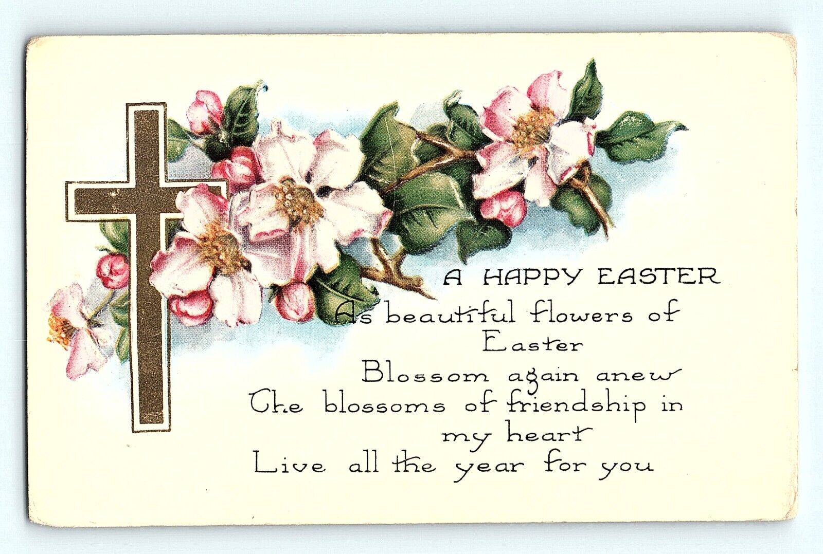 A Happy Easter Whitney Made Poem Gold Cross Flowers Religious  Postcard E4