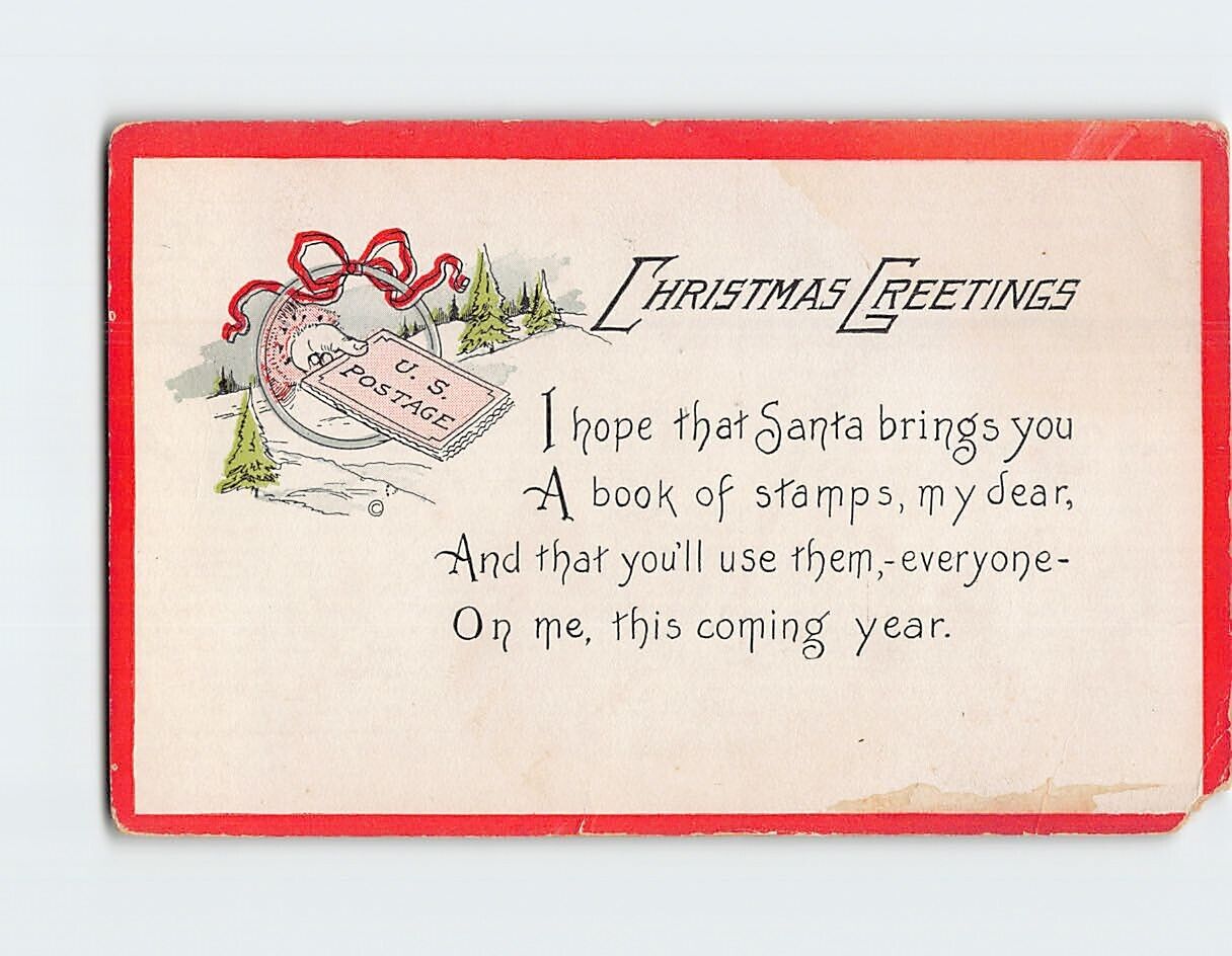 Postcard Christmas Greetings with Poem and Christmas Art Print