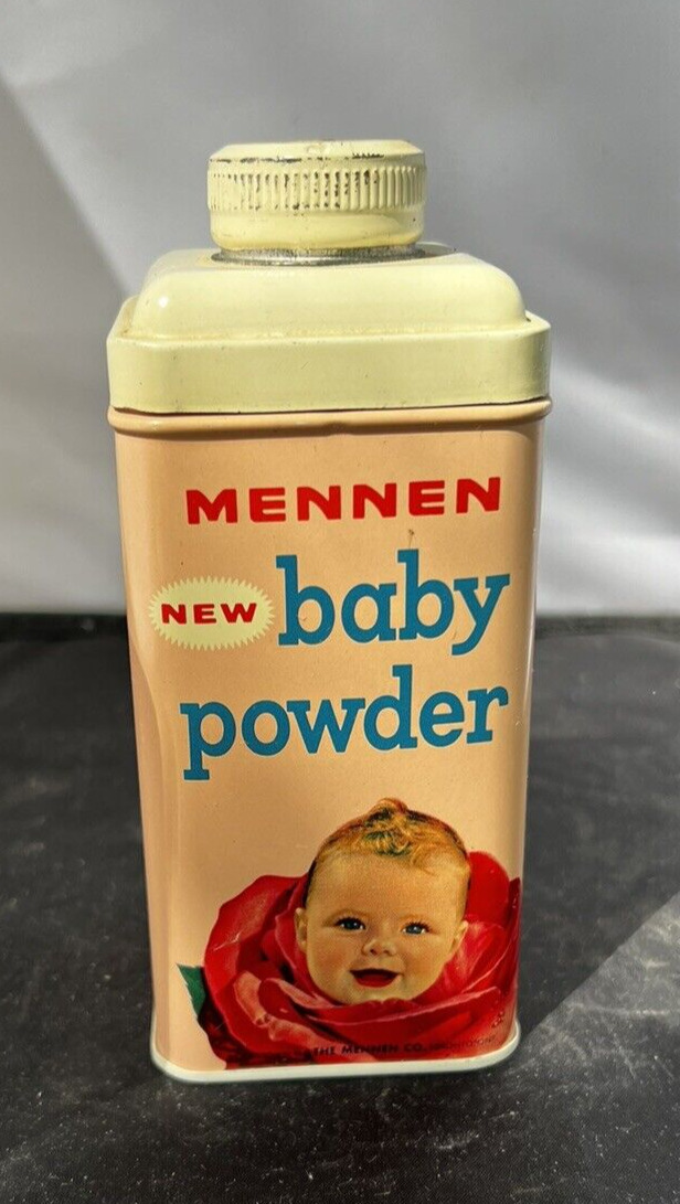 Vintage Mennen Baby Powder Tin Baby Face in Rose Bloom 9oz 1/4 full