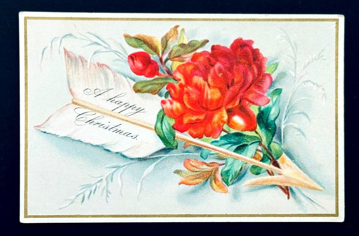Victorian Greeting Card 1881 - Happy Christmas Arrow & Flower 4.5\