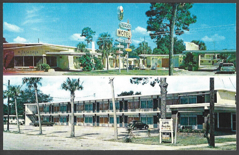 The Papagaya Motel, Fort Walton Beach FL, Topographical Postcard