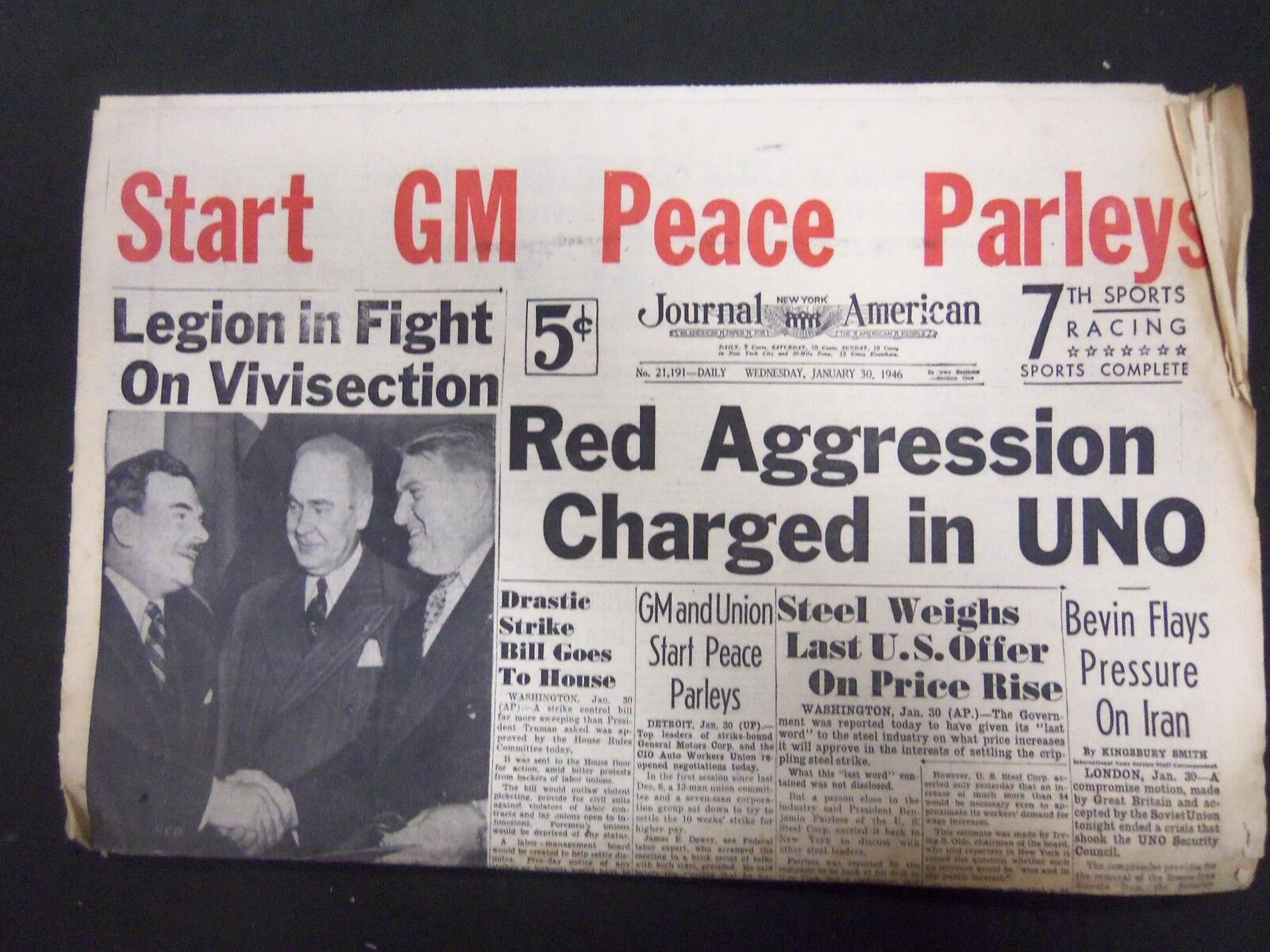 1946 JAN 30 NEW YORK JOURNAL AMERICAN - RED AGRESSION CHARGED IN UNO - NP 2307