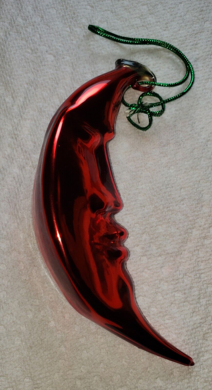 Mercury Glass Small Red Moon Dept. 56 Ornament With Box VTG