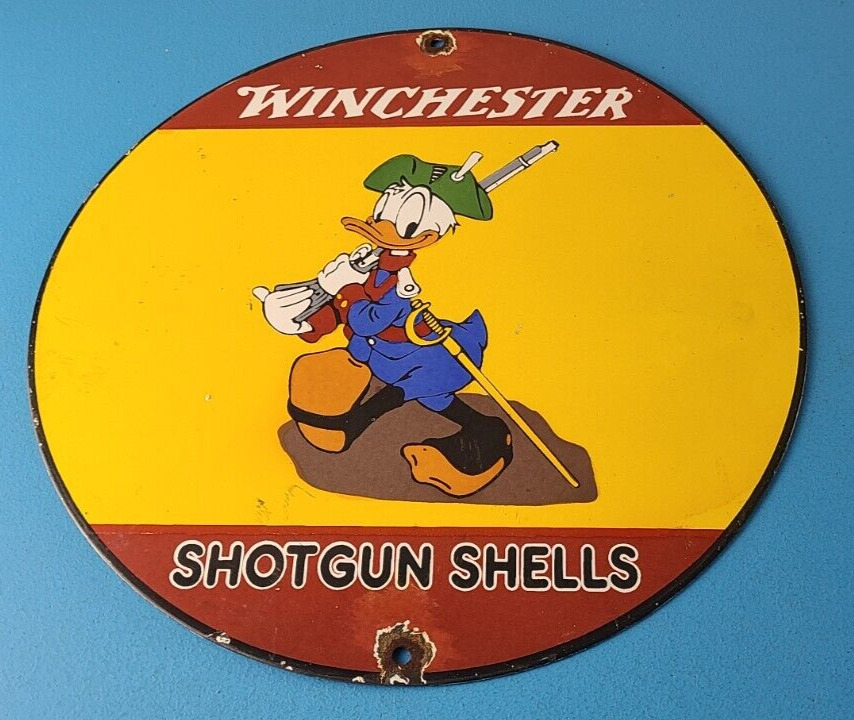 Vintage Winchester Shotgun Sign - Ammo Shells Firearms Gas Porcelain Pump Sign