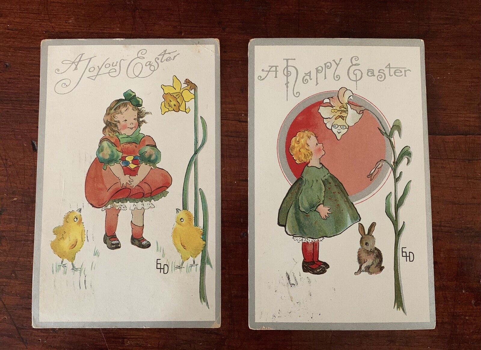 Lot Of 2 A Happy Easter Ethel Dewees Embossed Post Card  Bunny Chick 1910