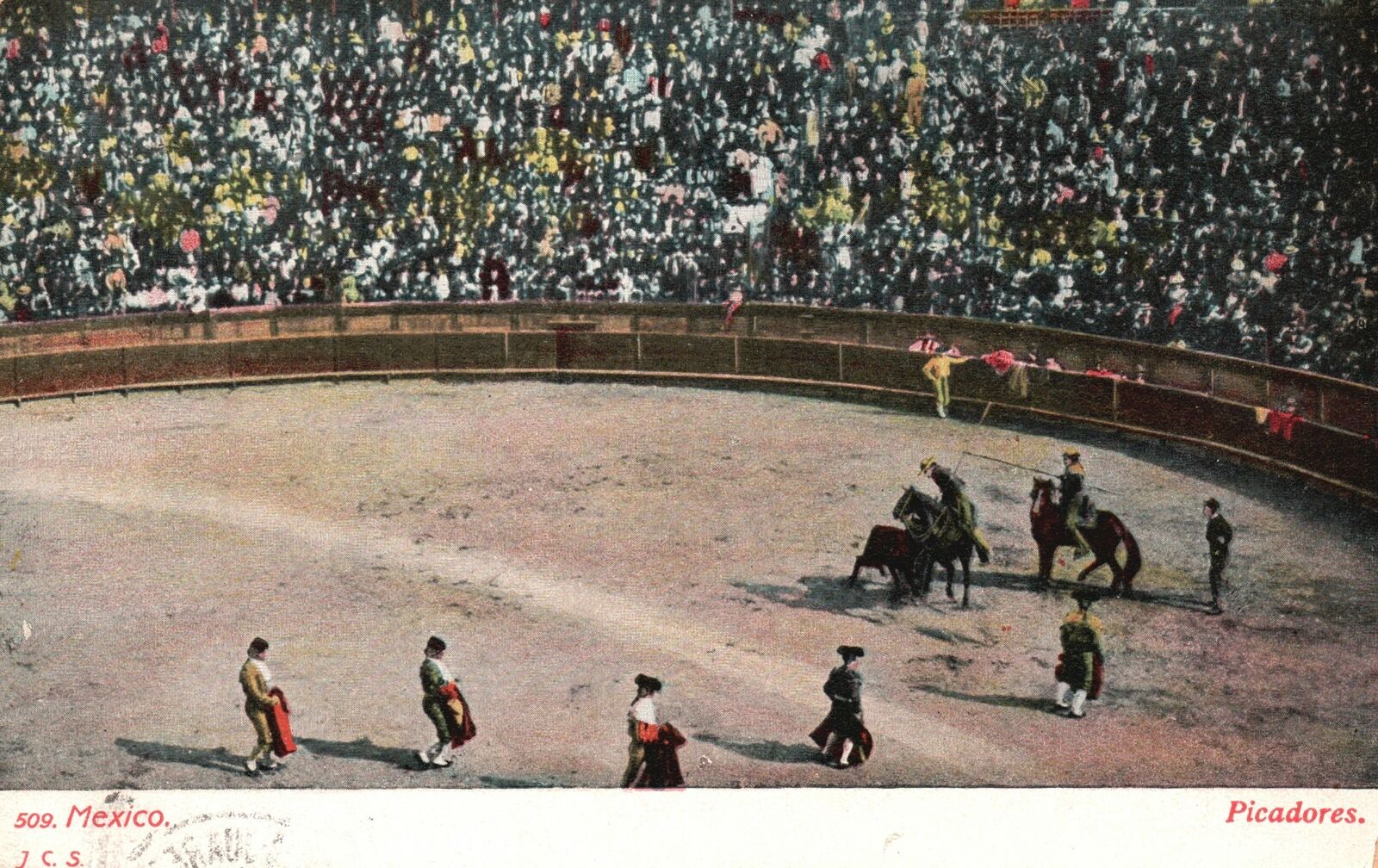 Vintage Postcard 1908 Picadores Traditional Bull Fight Mexico