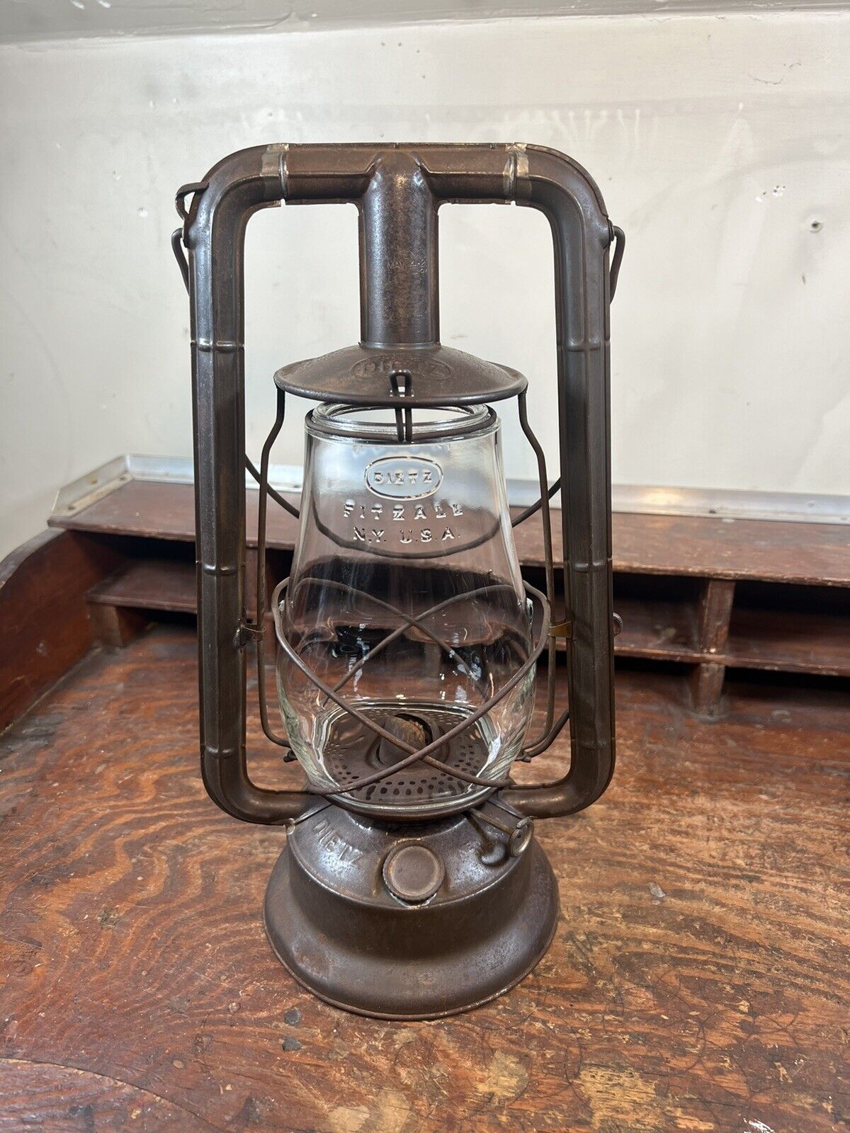Vintage Dietz Monarch Lantern NY USA Clear Glass Globe Lantern Tubular Barn Lamp
