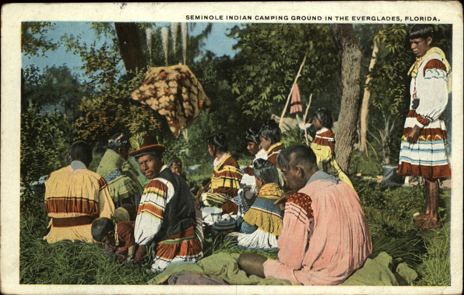 Everglades Florida Seminole Indian Camp costumes DPO Boca Grande 1921 postcard