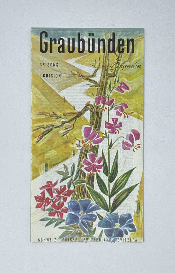 Vintage Graubunden Grisons Switzerland Travel Brochure Illustrated Map 1960s