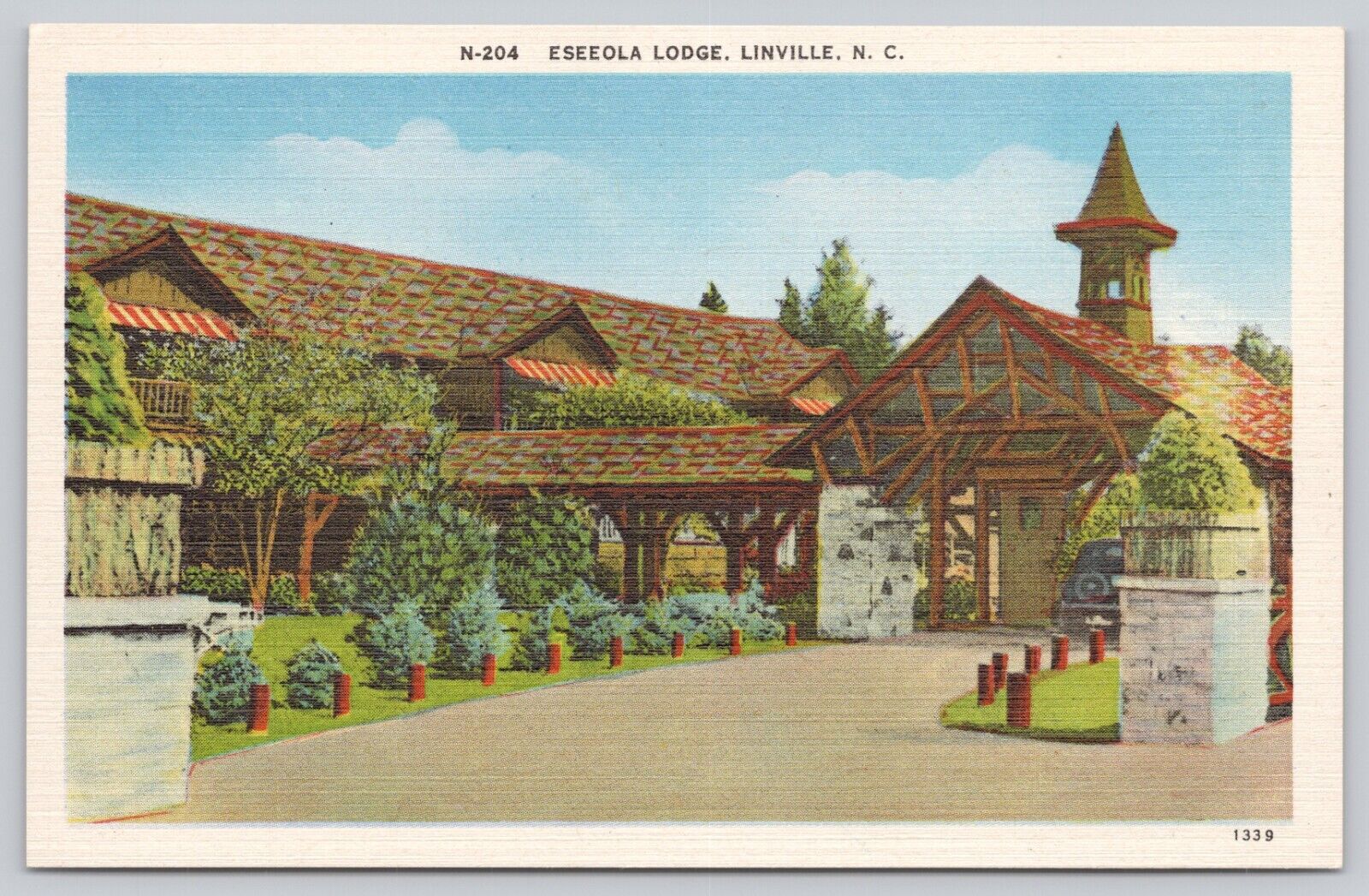 Vintage Postcard Eseeola Lodge Linville, North Carolina Linen Unposted