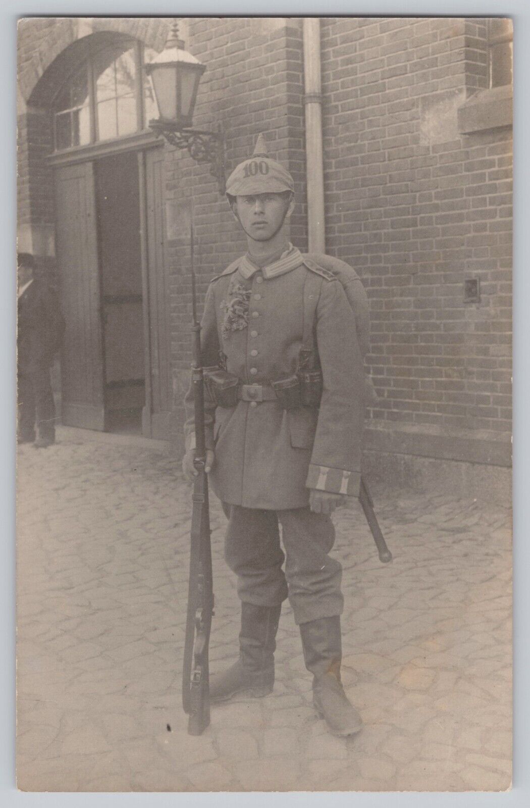 WWI Young Male German Soldier Portrait Pickelhaube Spiked Helmet RPPC Postcard V