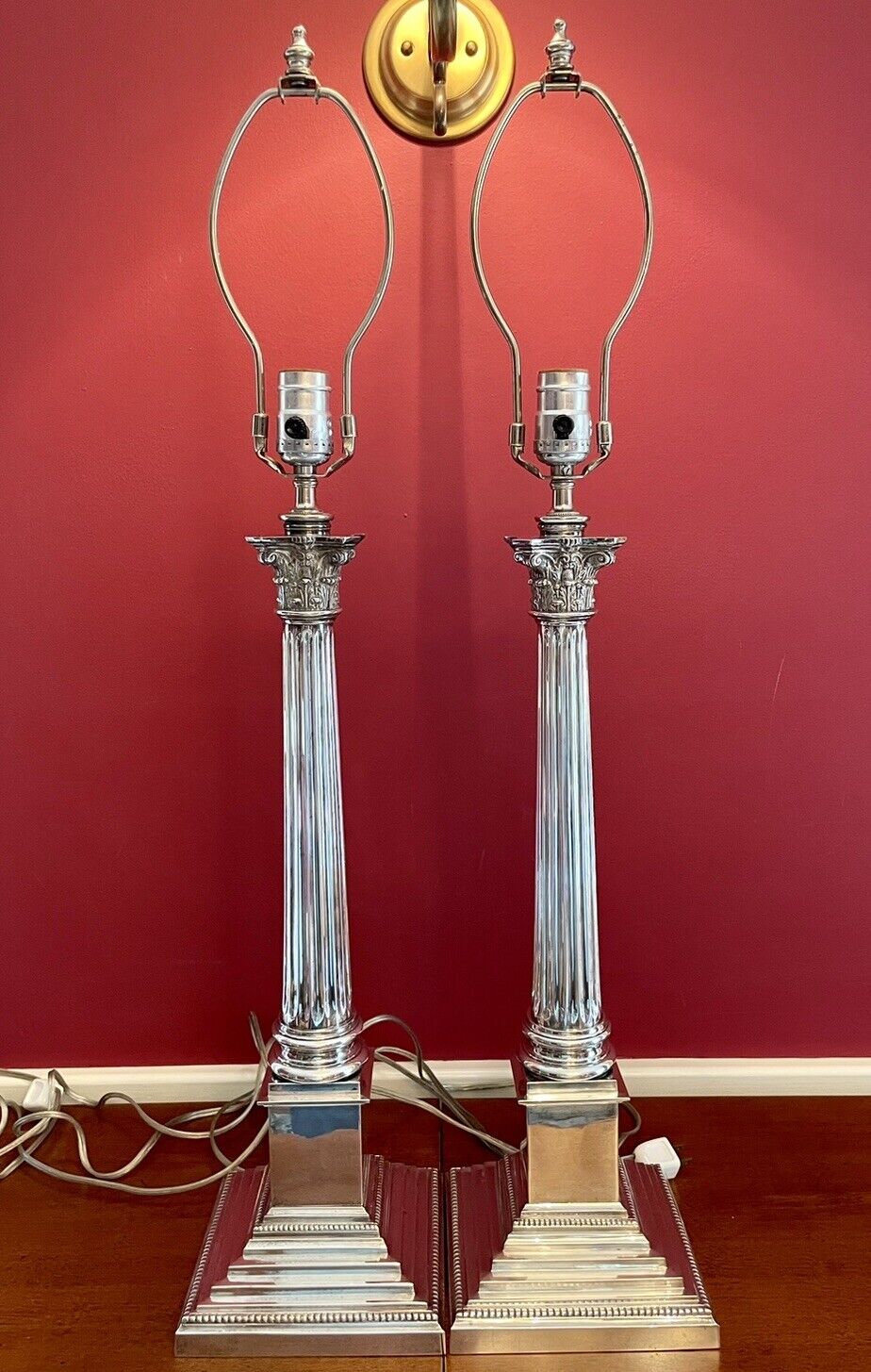 Silver Plated Corinthian Column Lamps (sold as a pair) 30