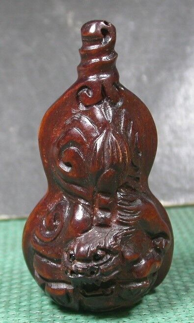 CHINESE Brown HAND made Boxwood Wood Display Dragon Gourd 922780