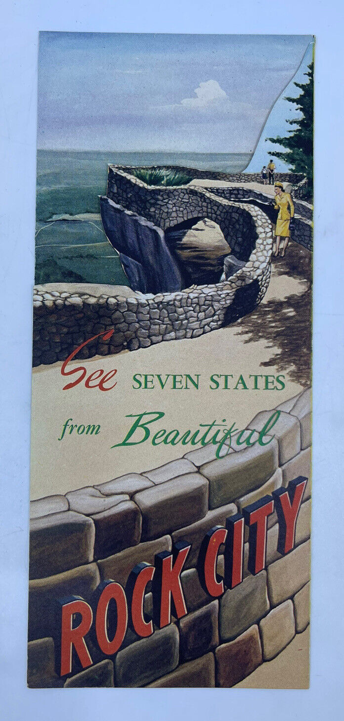 1950s Rock City Tennessee Vintage Die Cut Travel Brochure 7 States Attraction