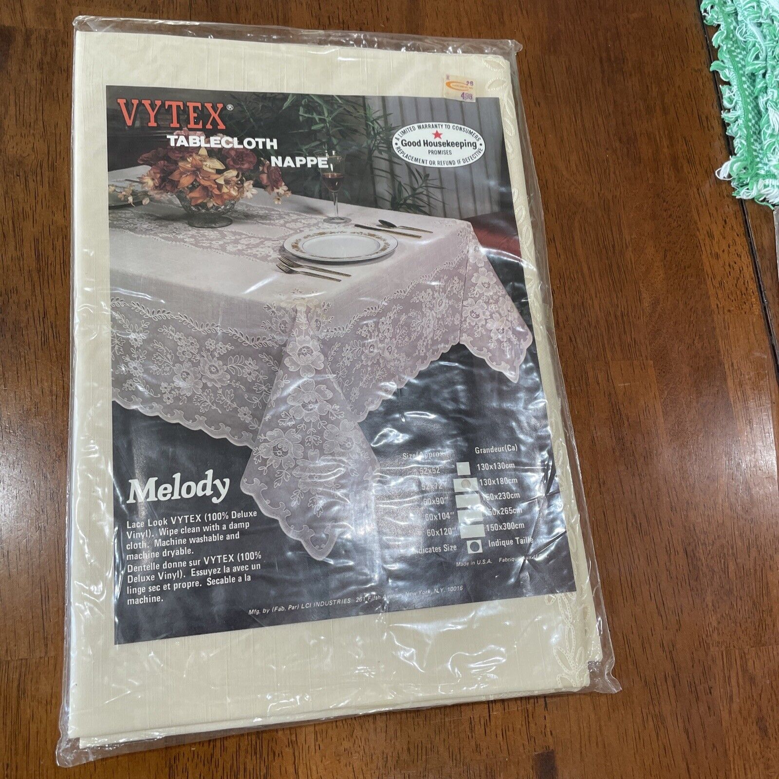 Vintage NOS Vytex Tablecloth Nappe- Lace Look Vinyl Oval 52 X 72” Melody