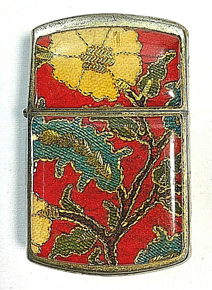 Vintage Rare Collectible Zippo Lighter Floral Design Gold & Red Engraved K VII