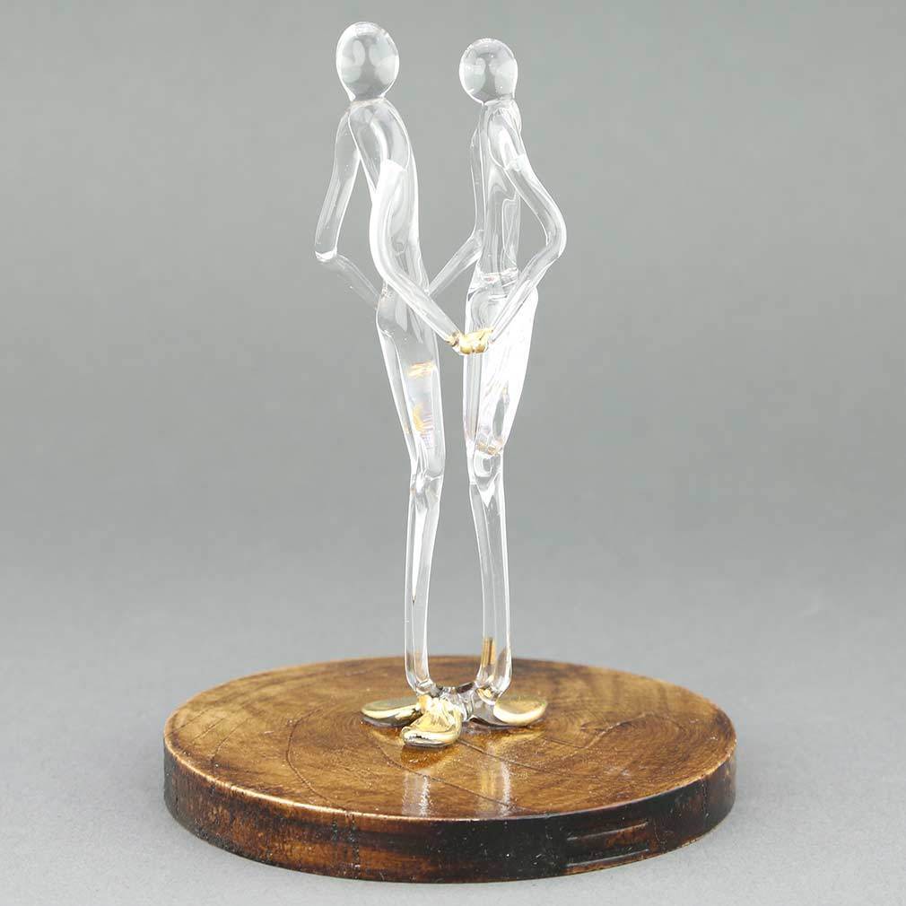 GlassOfVenice Murano Glass Lovers Statue on a Base - Clear Gold