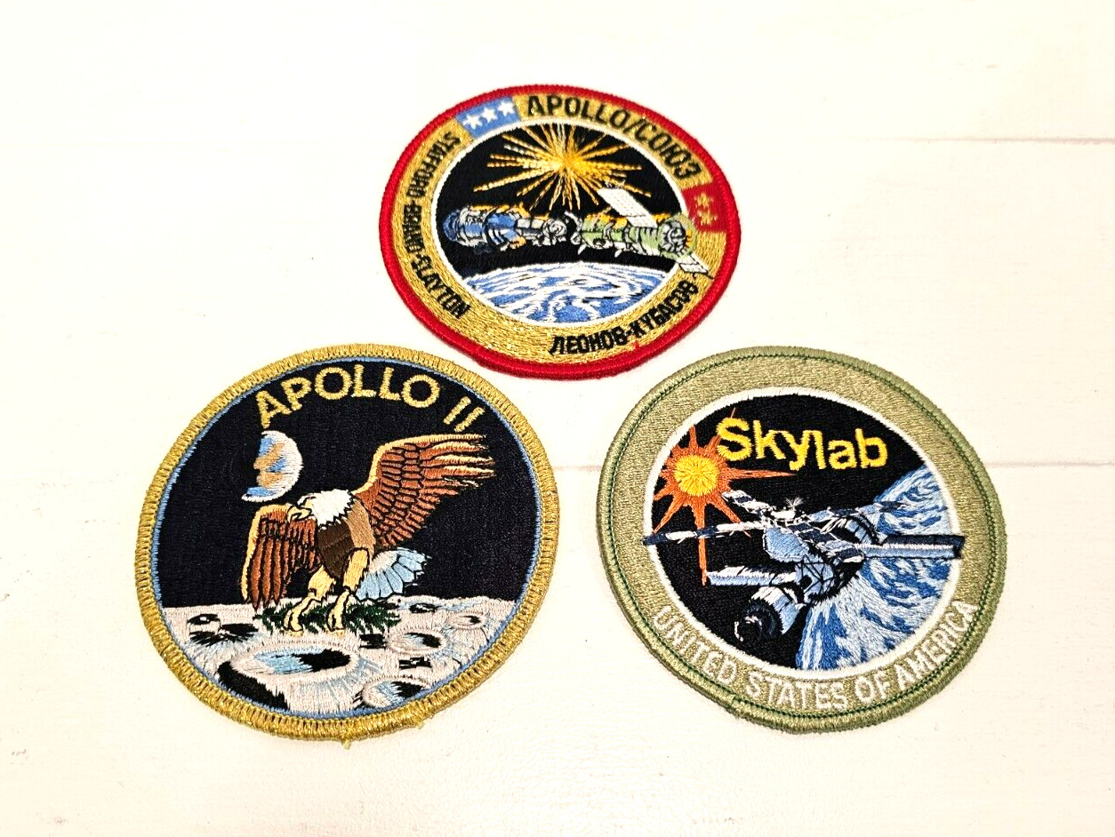 Vtg USA Three Apollo II,  Skylab, Apollo Soyuz Lion Brothers Patches