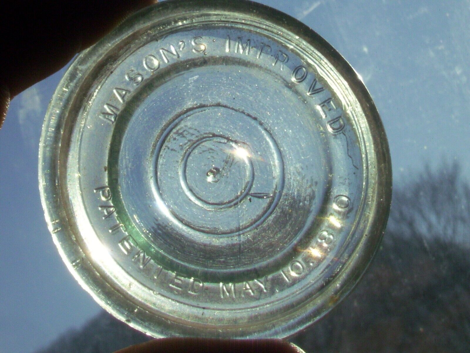  Blue Mason\'s Improved Pat\'d May 10, 1870 glass canning jar insert pt. qt. hg