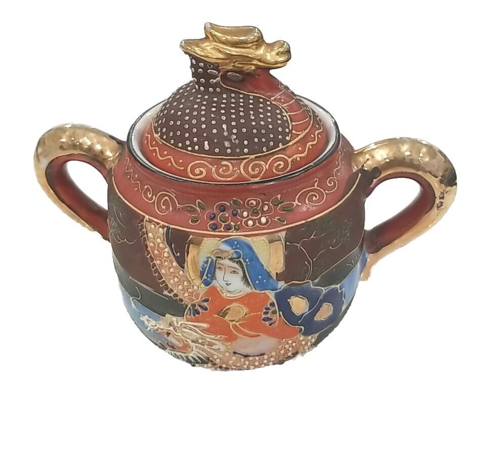 Made in Japan Hand Painted  Empress  Gold Porcelain Sugar Bowl Satsuma Moriage 