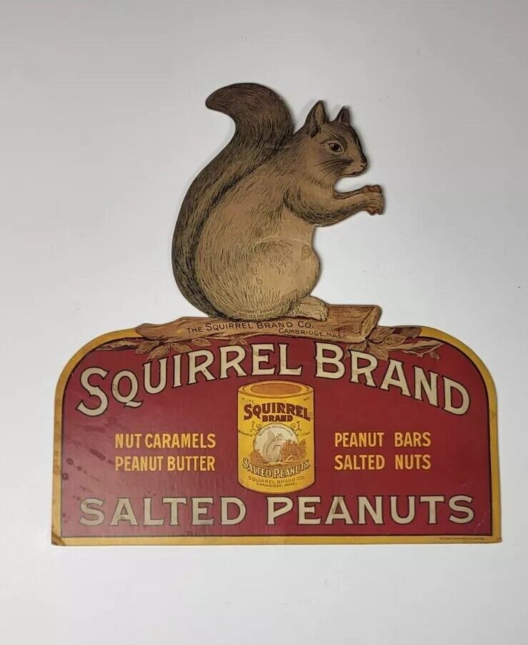 Antique 1930\'s  Squirrel Brand Salted Peanuts Store Cardboard Advertising Sign