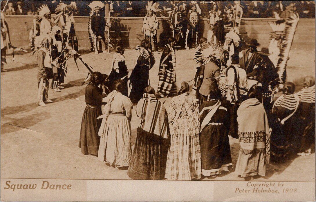 1908, INDIAN Squaw Dance, GLENDIVE, Montana Real Photo Postcard
