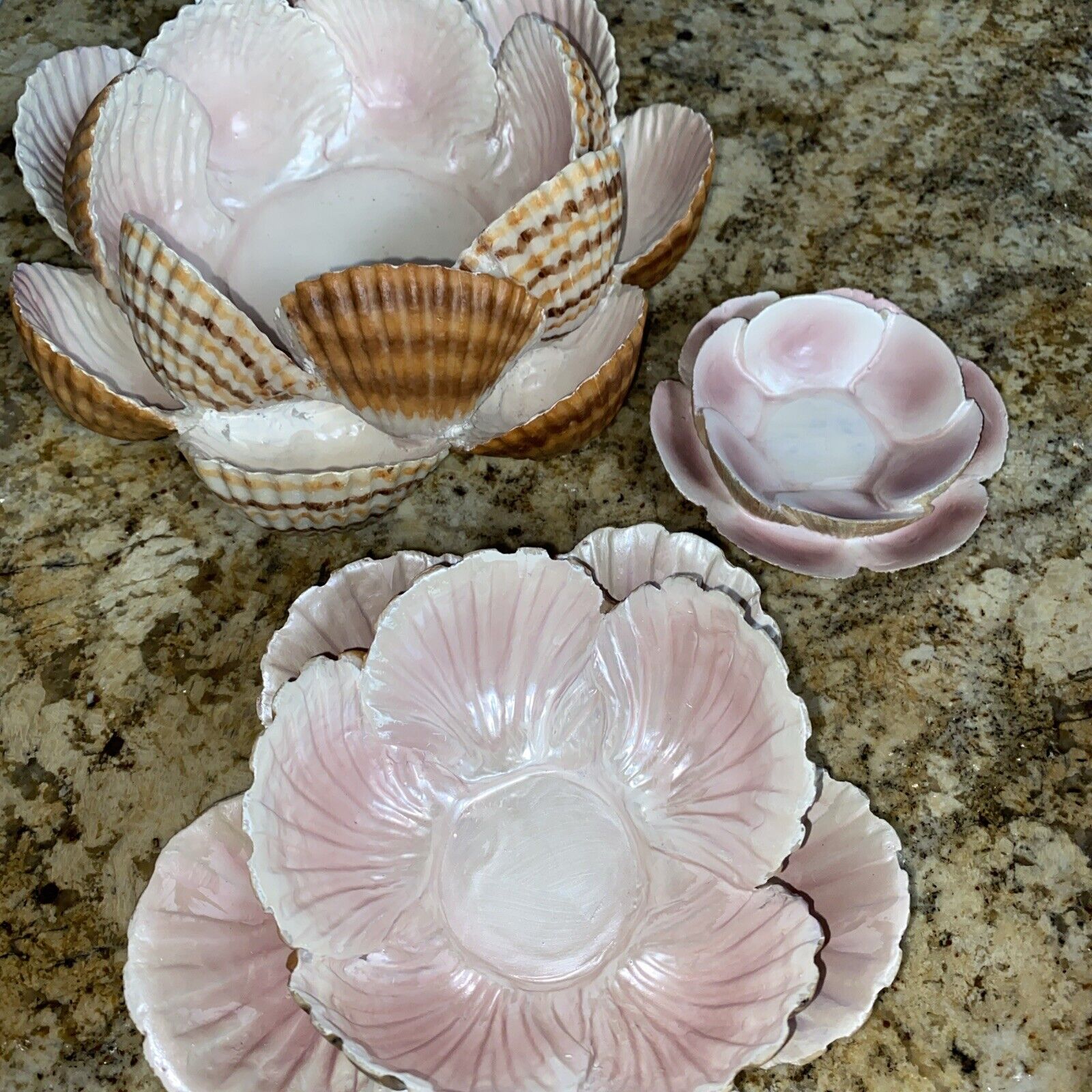 3 Vintage 70’s 80’s Shell Bowls Or Candle Holders Super Cool And Unique