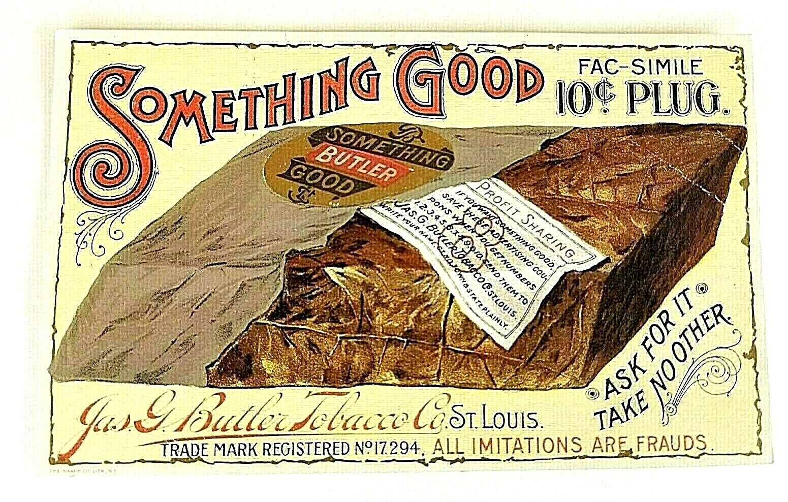 Trade Card Tobacco Something Good Jas G. Butler St. Louis 10 Cent Plug Victorian