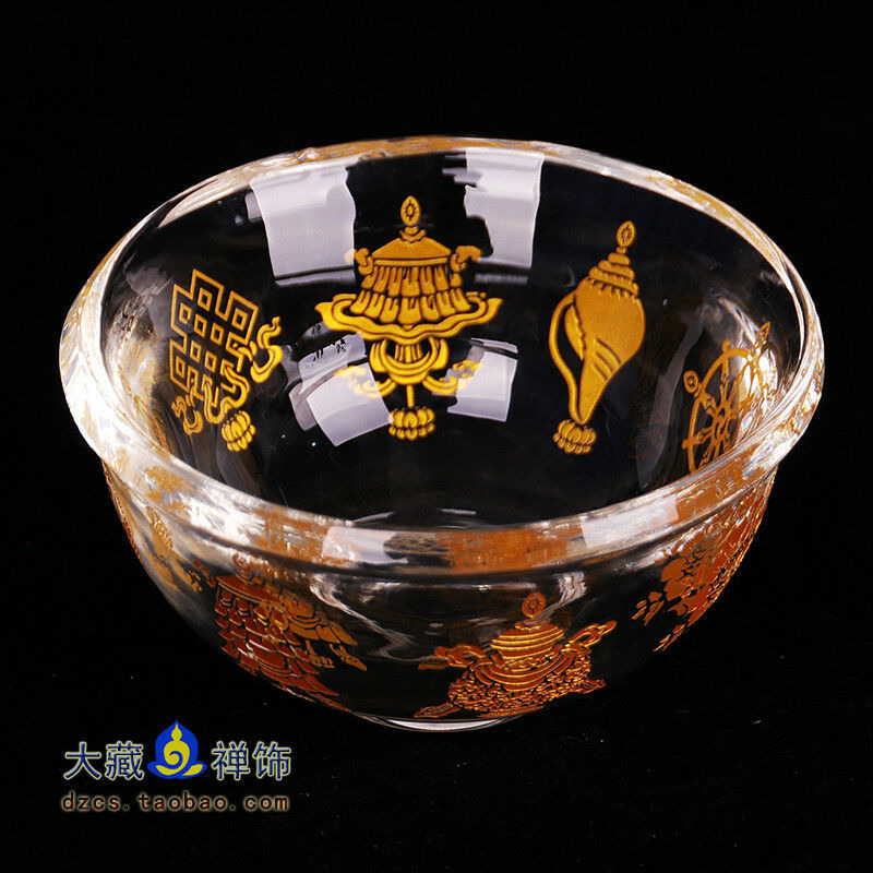 Tibetan Buddhist Offering Water Bowl Cup Buddhist Symbol Vessel Glass Blessed
