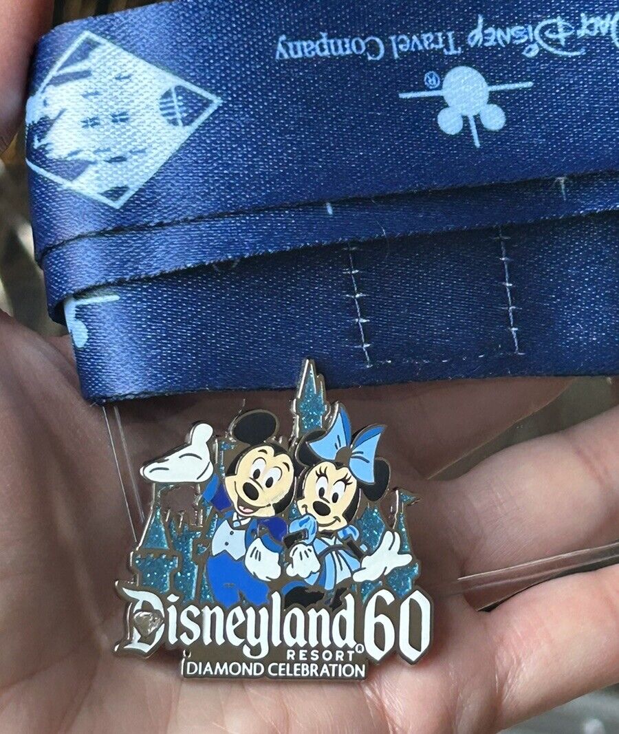 ❤️ Disneyland 60 Anniversary Diamond Celebration Lanyard Pin Mickey Minnie NWT