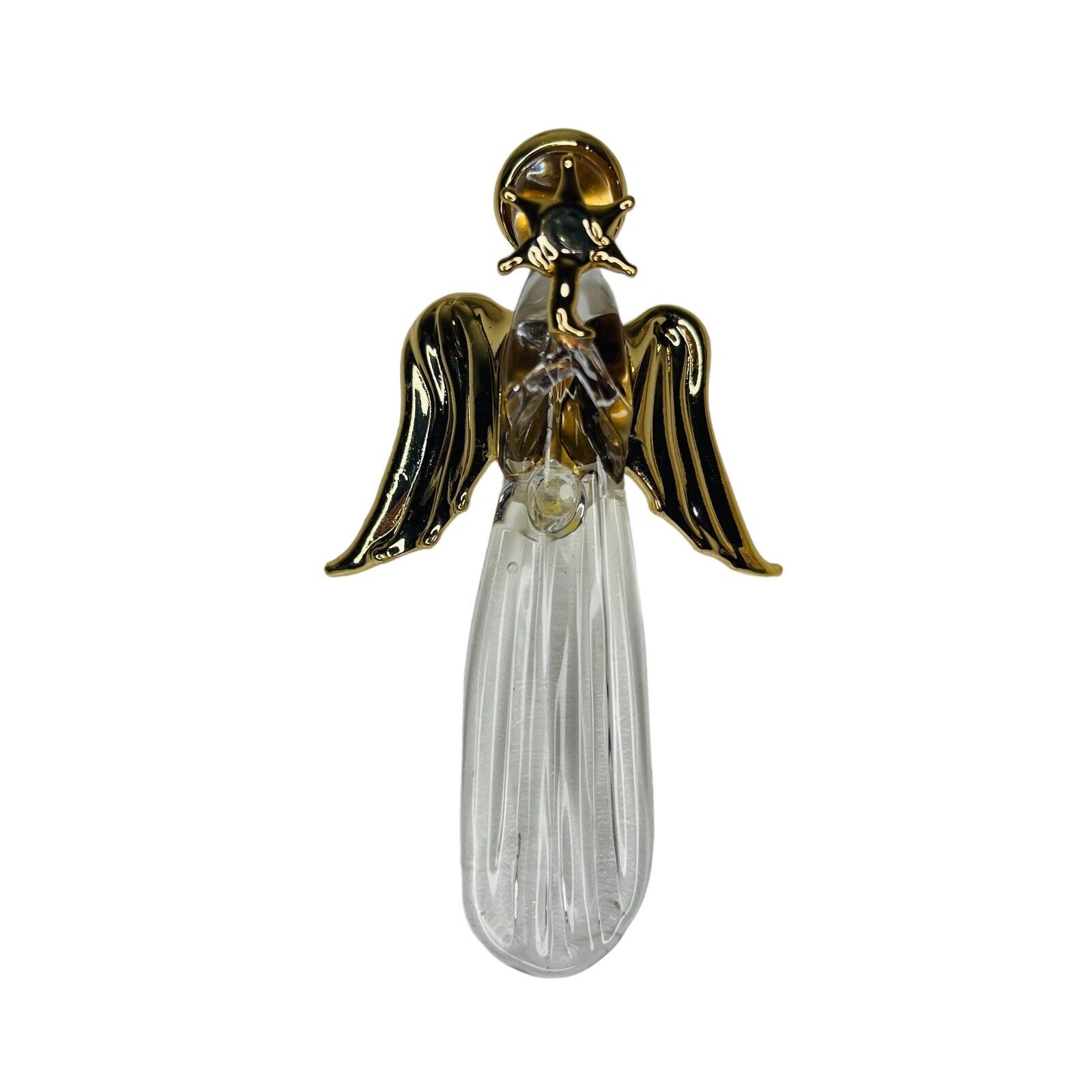 GLASS ANGEL CHRISTMAS ORNAMENT Gold WINGS HALO 4\