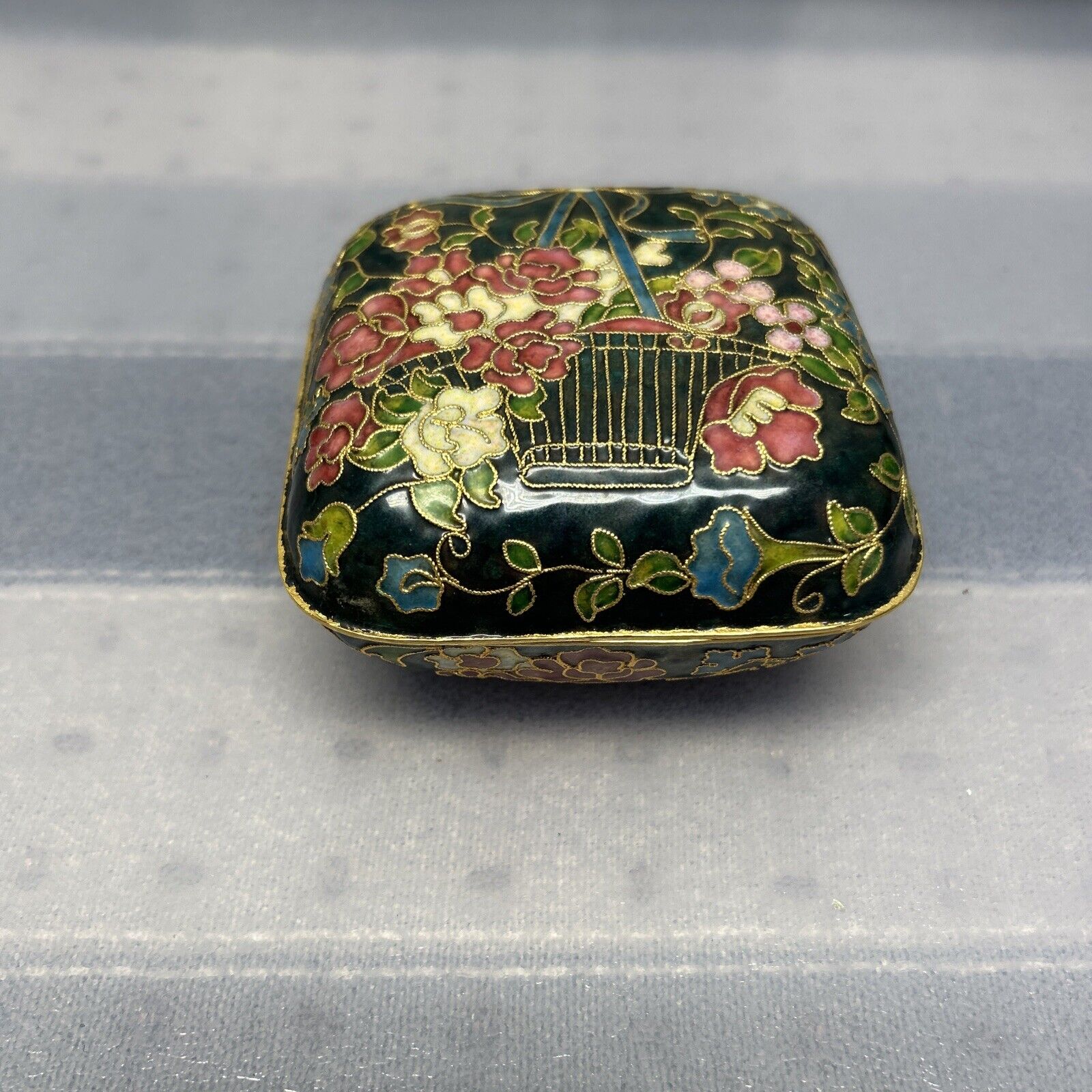 Vintage Cloisonné Jewelry/ Trinket Keepsake Box Egg Shape Floral  Easter
