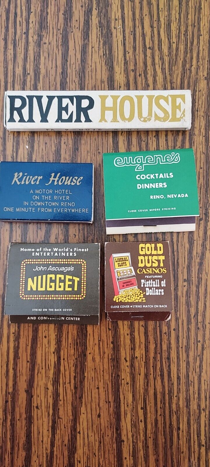 Vintage Lot 5 Matchbook Reno Gold Dust Casino, Eugene\'s, River House, Nugget