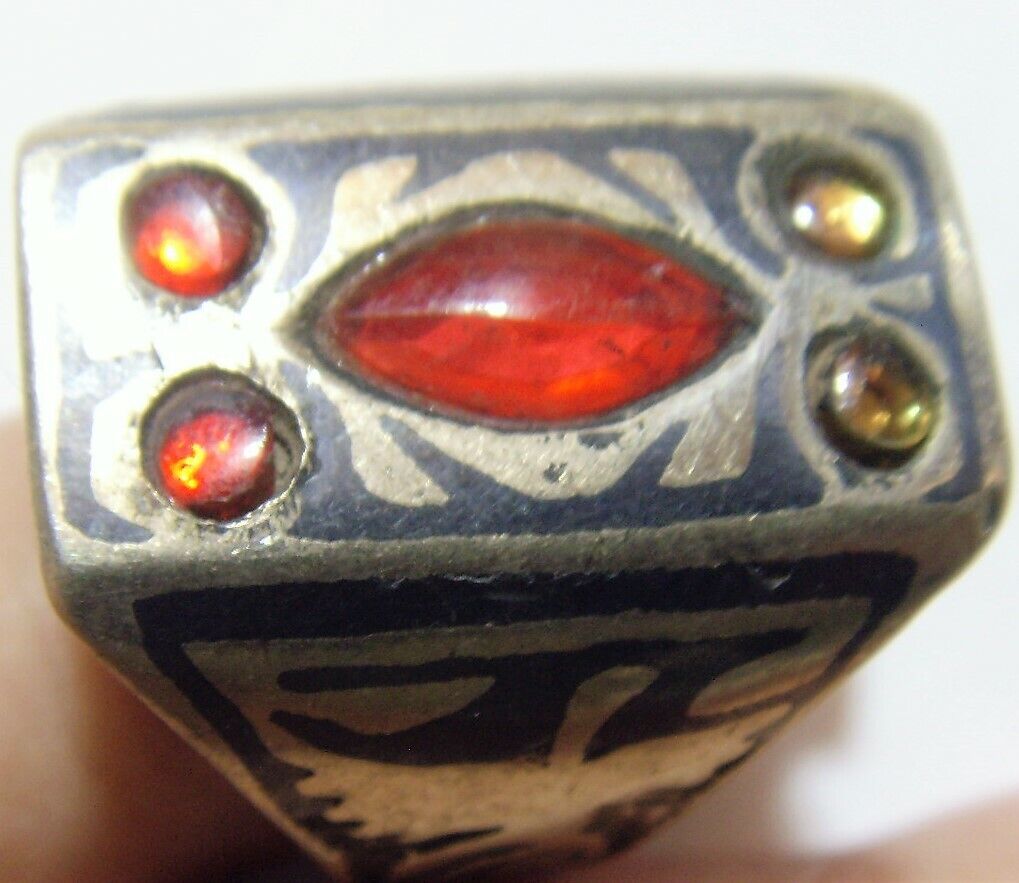 1800s antique Kazakh niello tribal bird motif ring sz 9 central Asia 50928