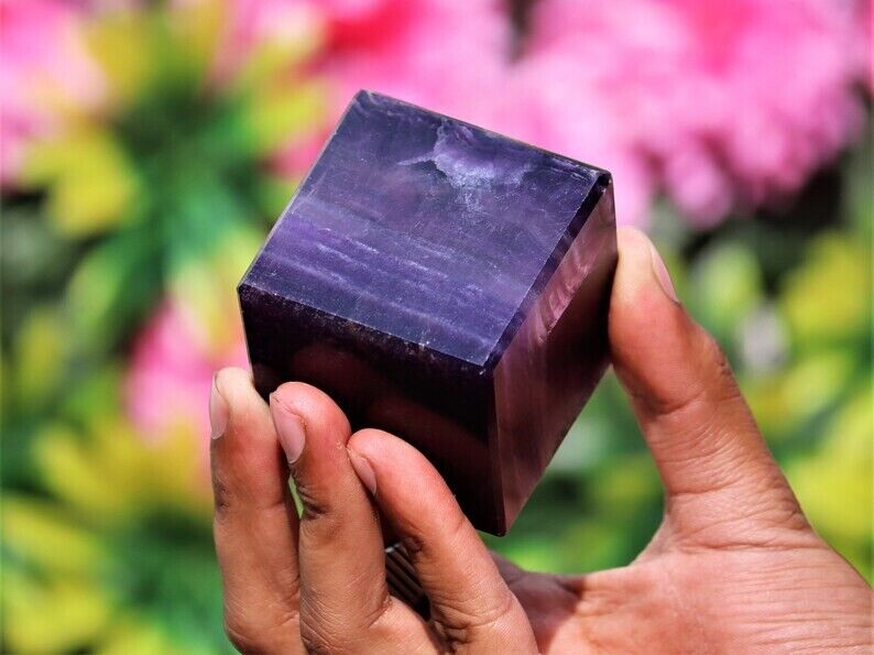 Small 50MM Natural Purple Fluorite In Metaphysical Chakra Stone Healing Cube