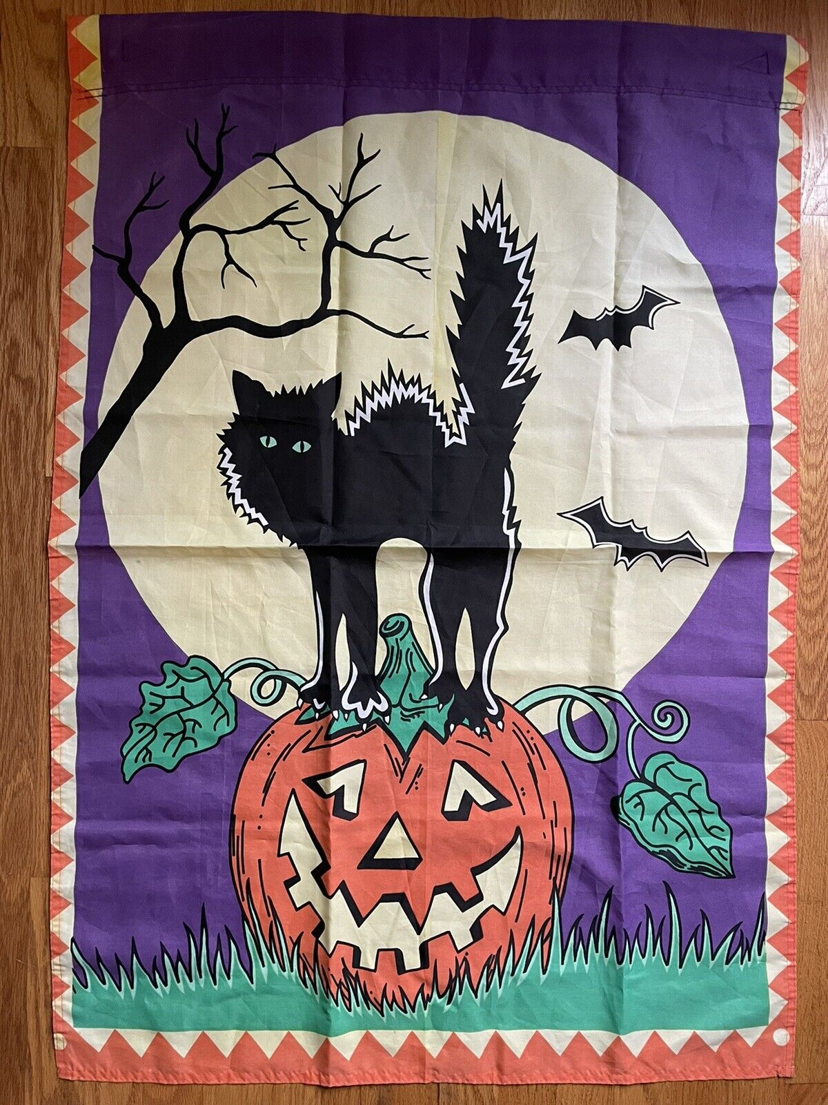 Vintage 90’s Black Cat With Jack O Lantern Halloween Outdoor Flag