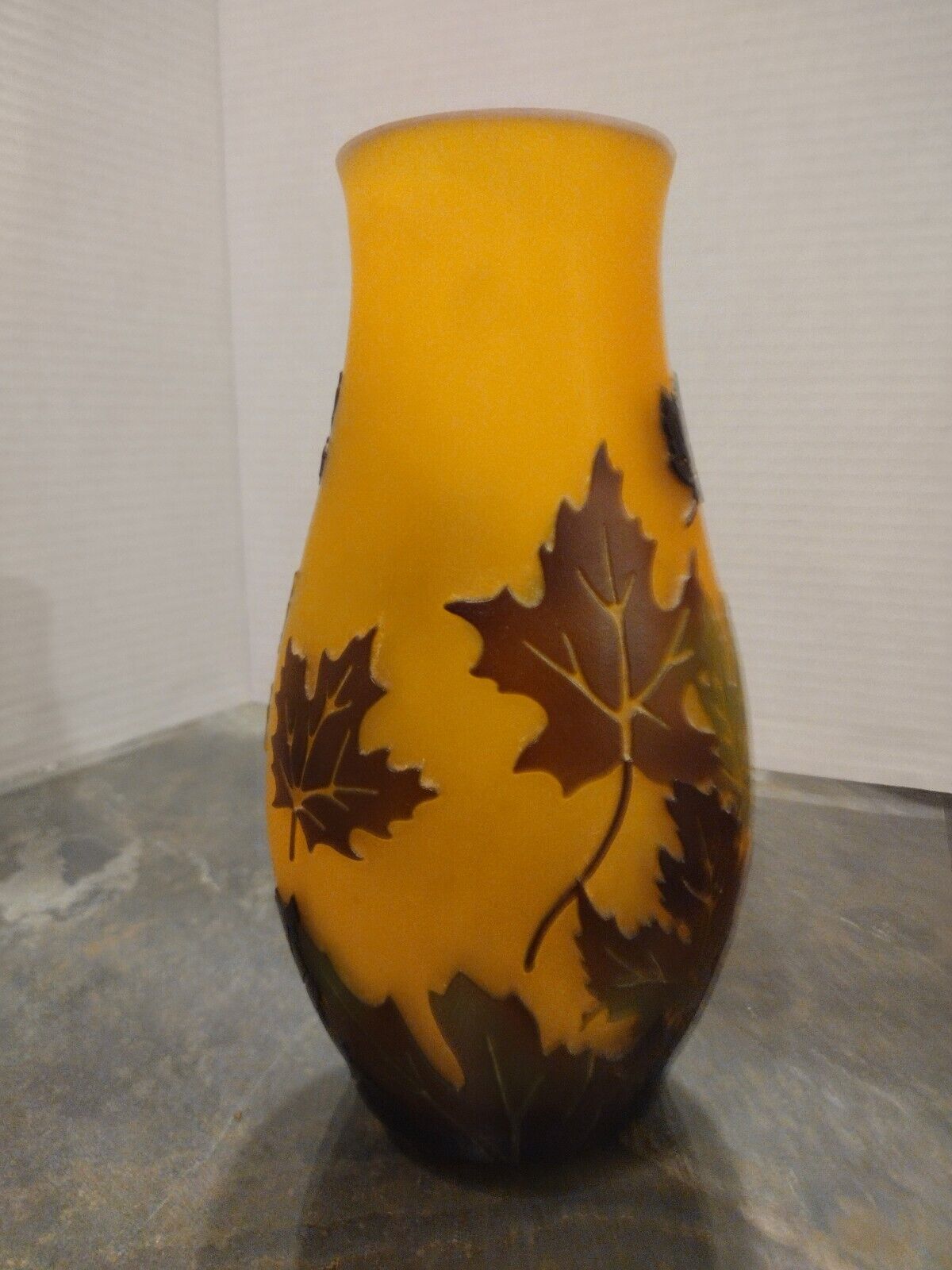 Emile Galle Style Cameo Art Glass Vase Orange with Maple Leaf Design -Layered 3D